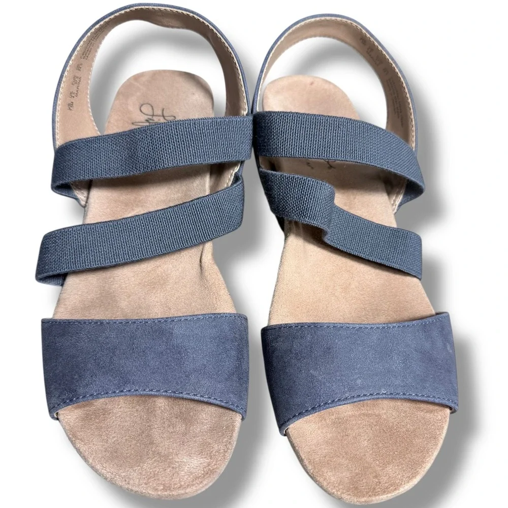 LifeStride Marina Wedge Sandals Blue Fabric Elastic Comfort Size 7.5M